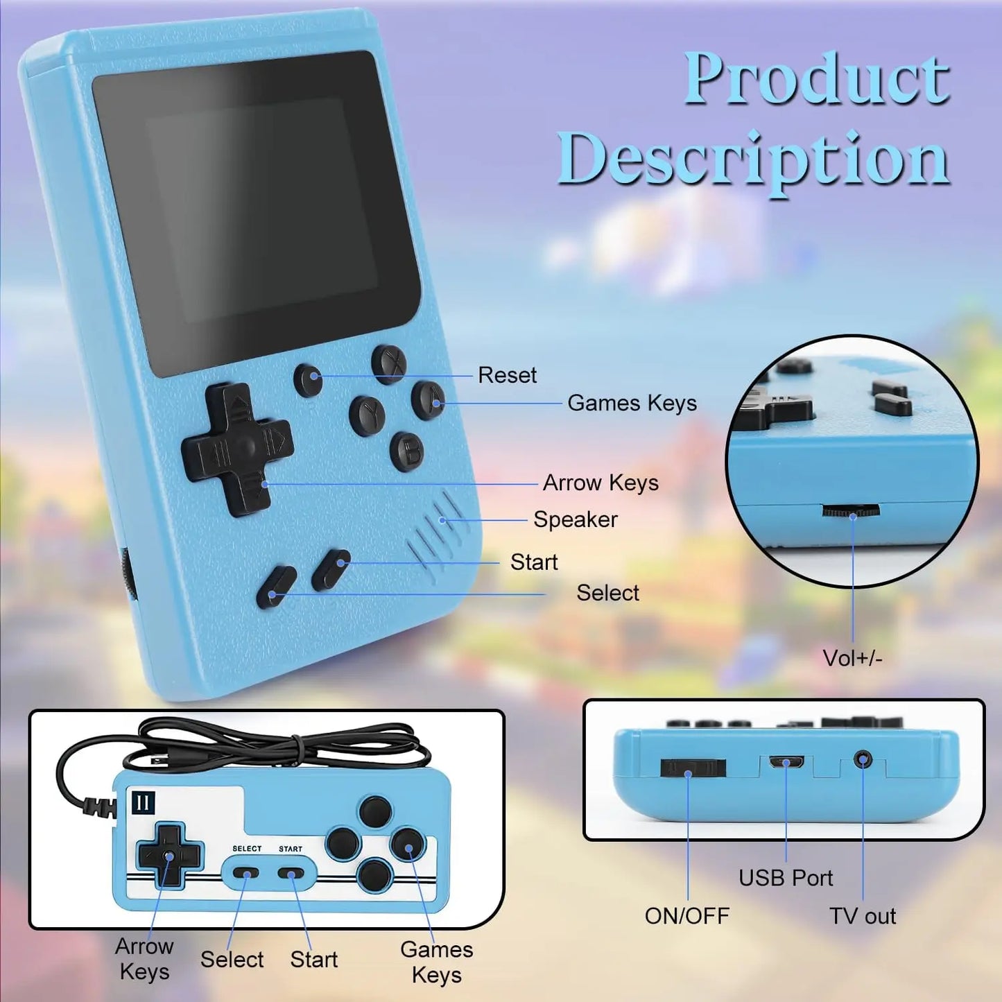 Retro Handheld Game Console with 500 Classical FC Games-3.0 Inches Screen Portable Video Game Consoles, Handheld Video Games