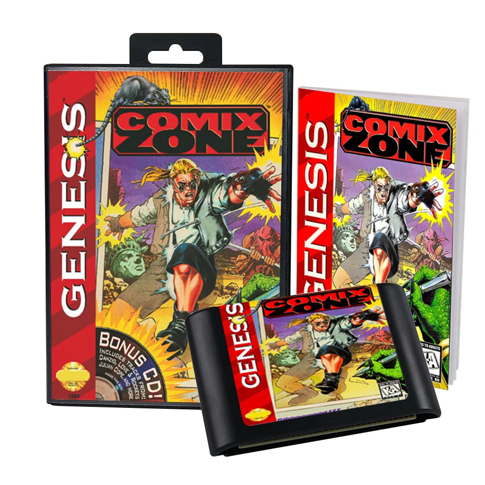 Retro Comix Zone 16bit game cartridge for Sega Genesis Megadrive video game consoles