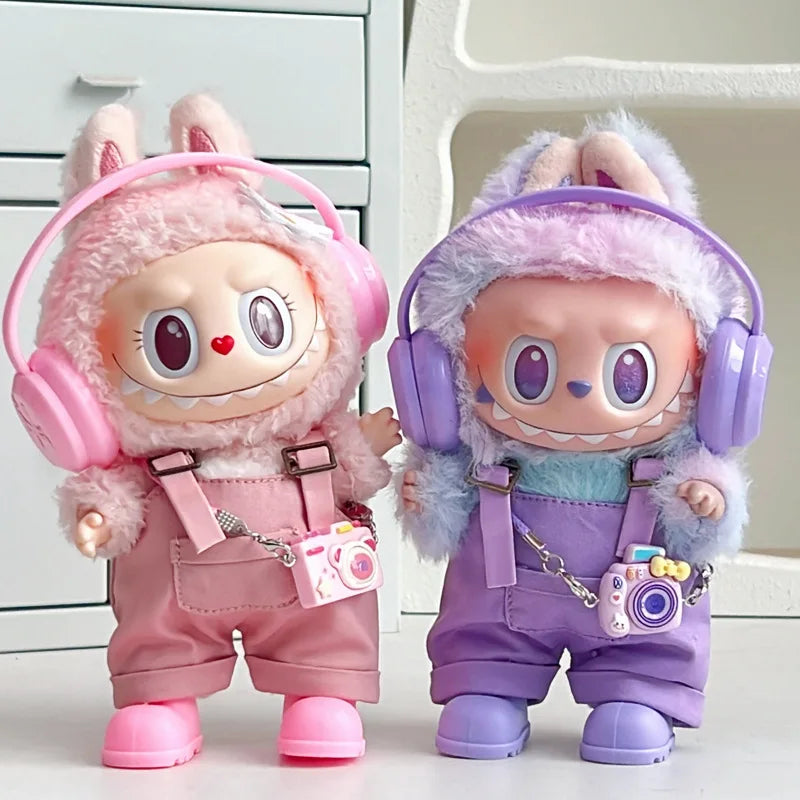 Clothes For Labubu Dolls 15/17Cm For LABUBU Sitting Party 1St 2Nd 3Rd Gen Headphones Overalls & Shoes Set Apparel Accessories