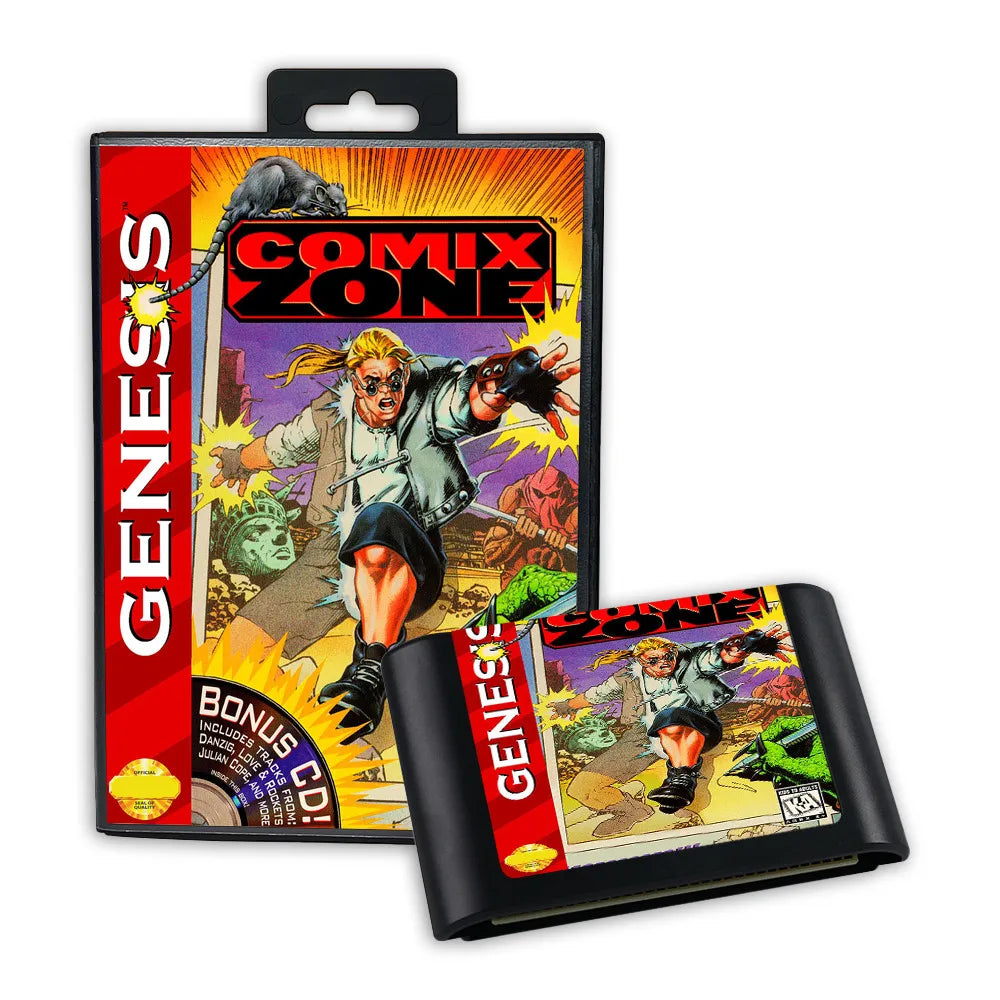 Retro Comix Zone 16bit game cartridge for Sega Genesis Megadrive video game consoles