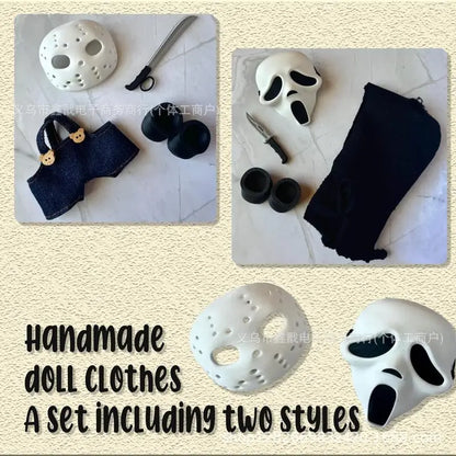 For/Cloth Labubu Doll Diy Terror Mask Halloween Set 17cm V1 V2 V3 Vinyl Doll Mp5 Metal Bag Doll Accessories