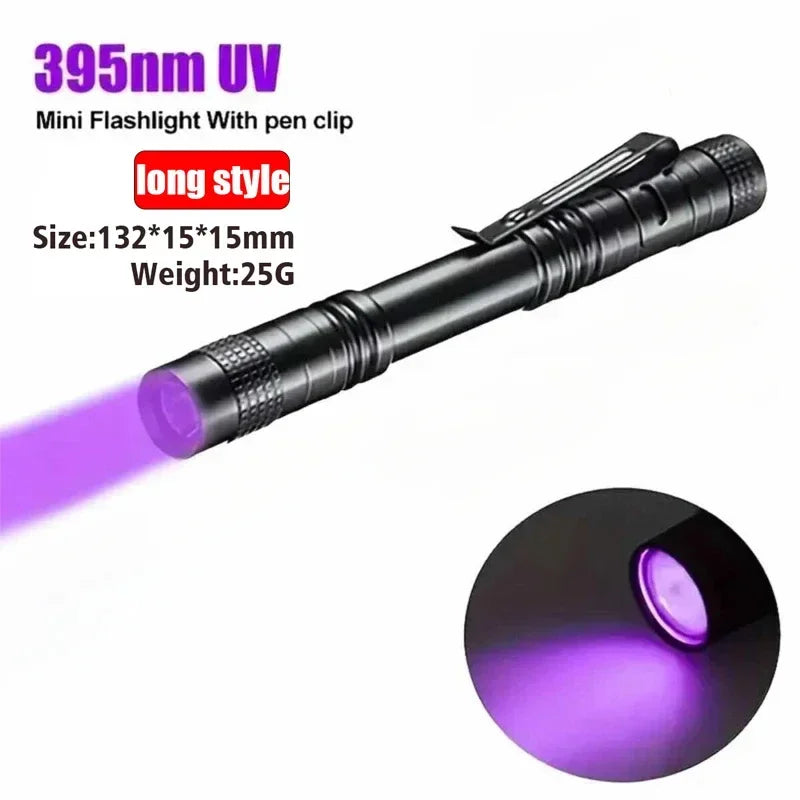 395nm UV Flashlight Ultraviolet Torch With Pen Clip Portable Violet Light Pet Urine Scorpion Detector UV Lamp Use AAA Batteries