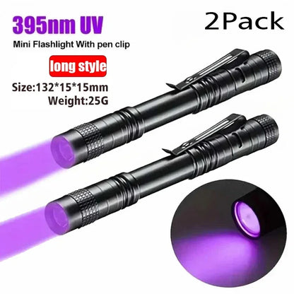 395nm UV Flashlight Ultraviolet Torch With Pen Clip Portable Violet Light Pet Urine Scorpion Detector UV Lamp Use AAA Batteries