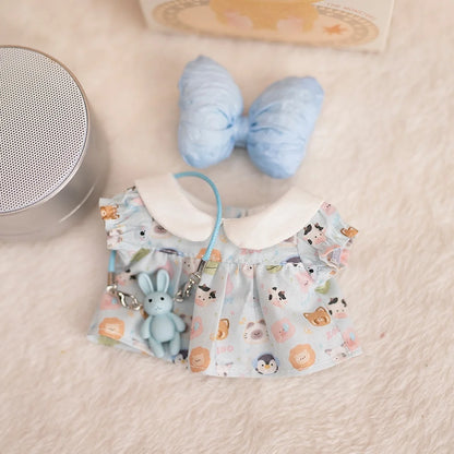 17cm Labubu Baby Coat Colorful Bubble Gum Checkered Overalls Labubu Doll Plush Toy Doll Costume Baby Coat