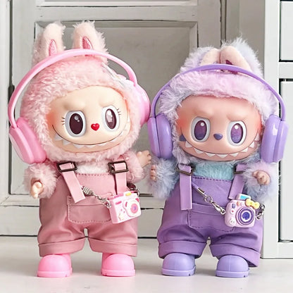 Clothes For Labubu Dolls 15/17Cm For LABUBU Sitting Party 1St 2Nd 3Rd Gen Headphones Overalls & Shoes Set Apparel Accessories