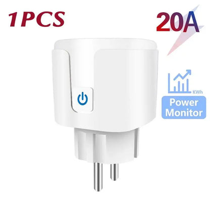 EU Standard Tuya WiFi Smart Socket 16/20A with Energy Monitoring Voice Control Compatible with Alexa Google Assistant Smart Life