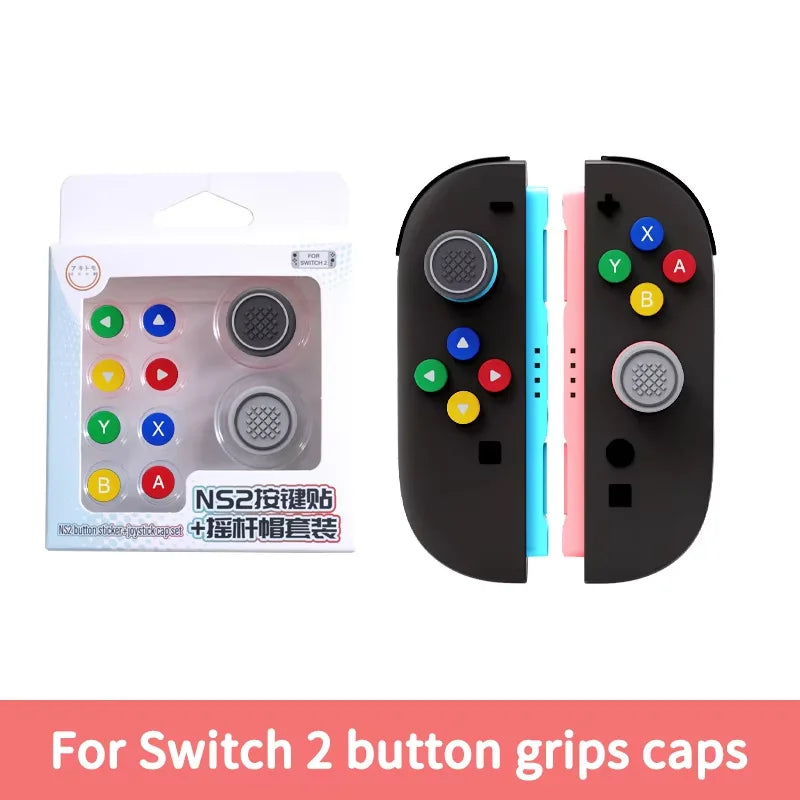 Thumb Button Grips Caps for NS Switch 2 Joysticks Controller Silicone Cap+Button Sticker Set For Switch/Switch OLED Accessories