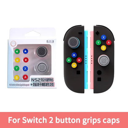 Thumb Button Grips Caps for NS Switch 2 Joysticks Controller Silicone Cap+Button Sticker Set For Switch/Switch OLED Accessories