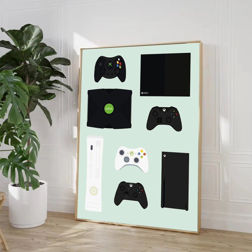 Retro Video Game Controllers Poster Handheld Game Console Gamepad Canvas Painting Wall Print Picture for Living Room Home Decor