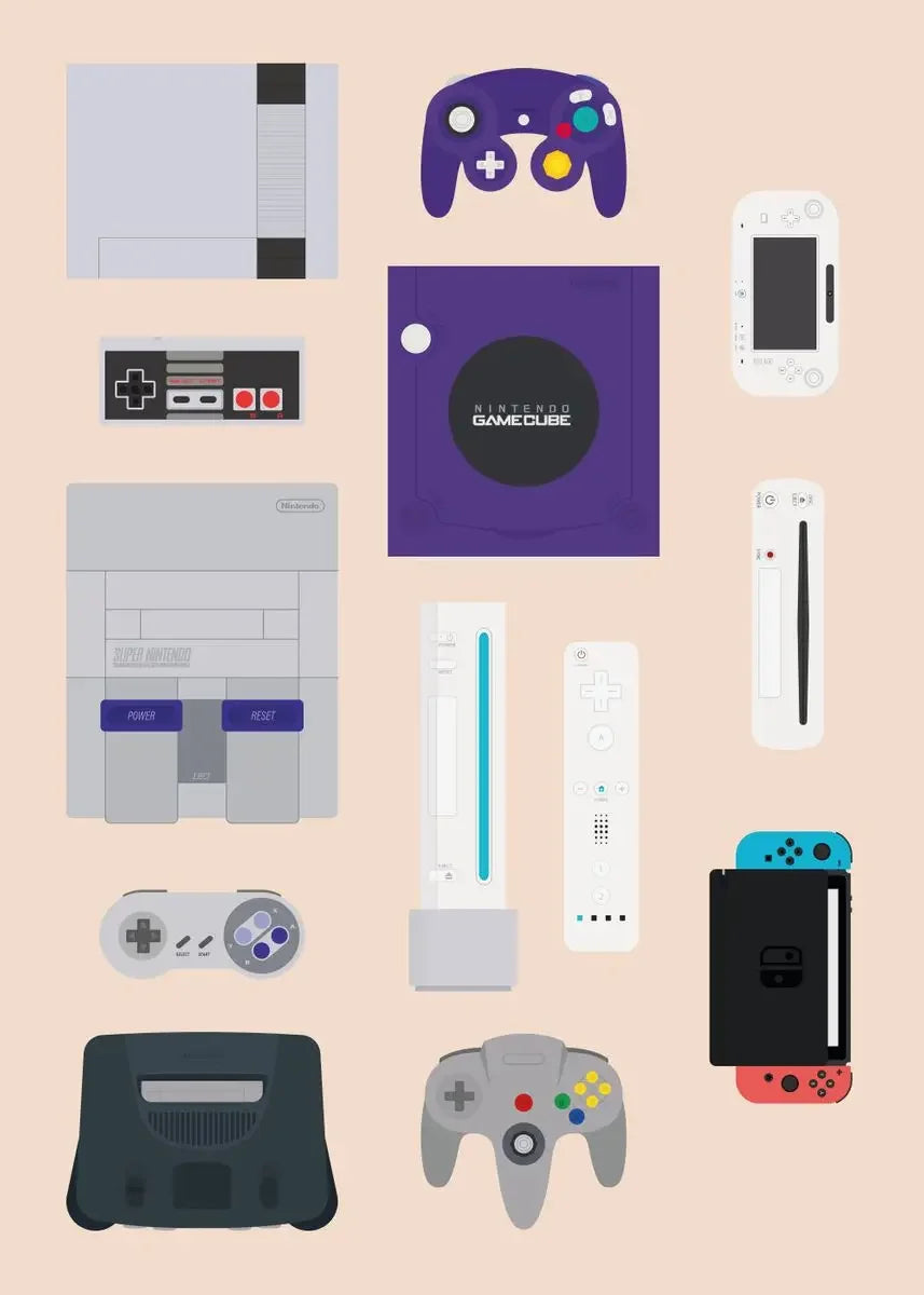 Retro Video Game Controllers Poster Handheld Game Console Gamepad Canvas Painting Wall Print Picture for Living Room Home Decor