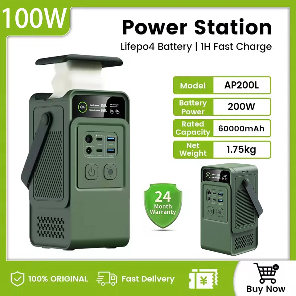 60000mAh Portable Power Station 200W 192Wh Fast Charging Power Bank External Battery for Outdoor Camping Generator Power Supply