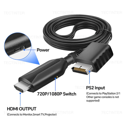 For PS2 HDMI-Compatible Converter Adapter Supports for PlayStation 2/PS1 Display Modes HDTV PC Full HD Cable Adapter Accessories
