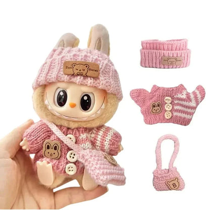 Doll clothes for Labubu Outfit V1 V2 V3 17cm Dolls Sitting Accessories Glasses Clothing Designer Kids Gift Sweater Hat Bag Set