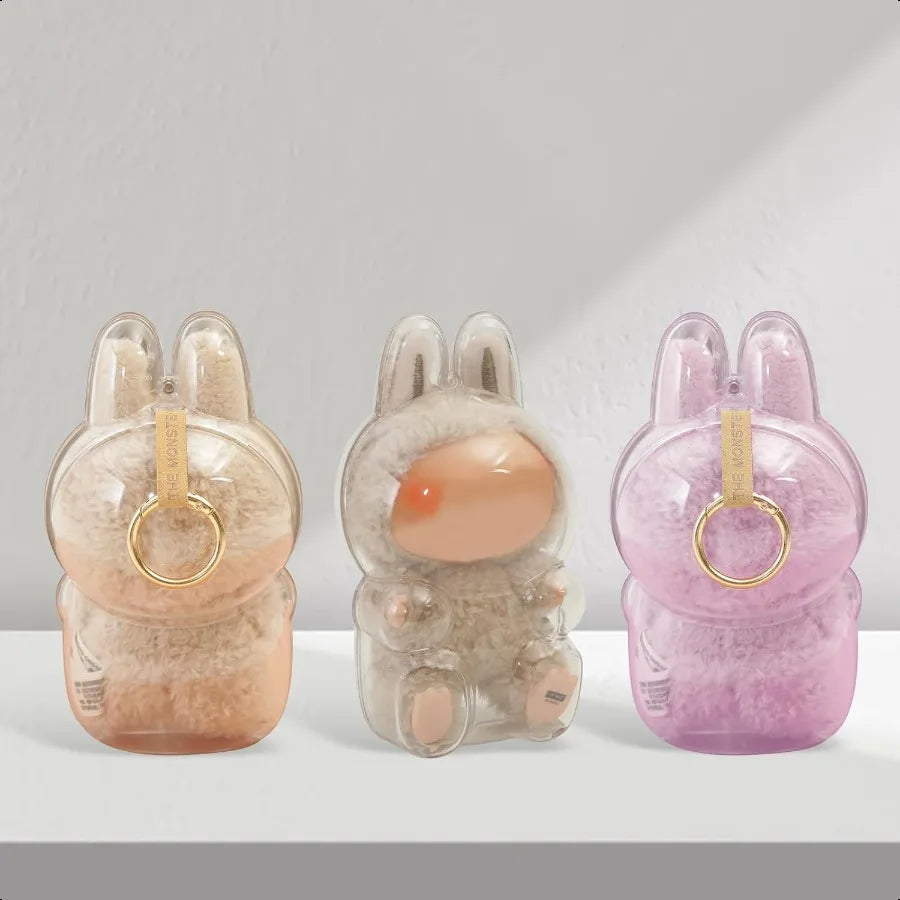 Protective Case for LABUBU Clear Figure Display Bag with Keychain Plastic Protective Cover Storage Transparent PVC Bag Hanging