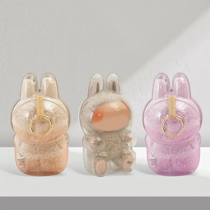 Protective Case for LABUBU Clear Figure Display Bag with Keychain Plastic Protective Cover Storage Transparent PVC Bag Hanging