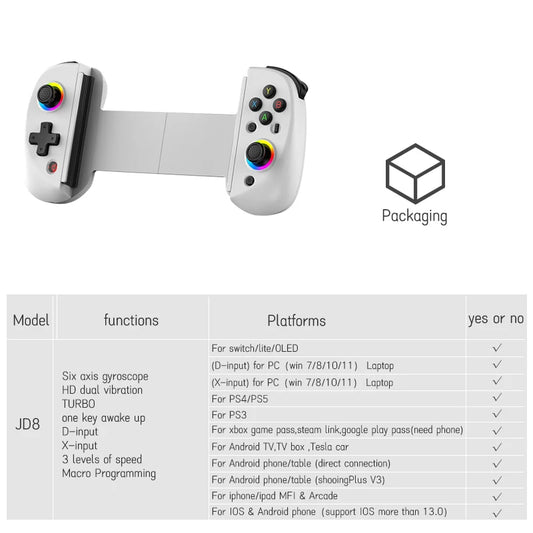 Bluetooth-Compatible Android Gamepad Telescopic Tablet Game Controller for PC PS4 Switch iOS Mobile Joystick with Hall Trigger