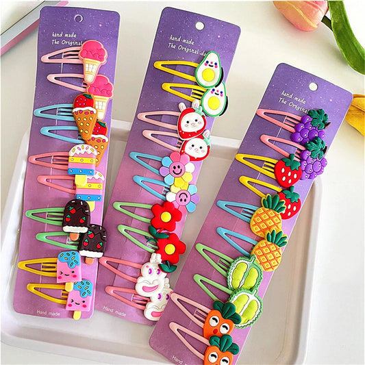 10PCS/Set New Girls Cute Cartoon Ice Cream Unicorn Hairpins Kids Lovely Hair Clips Barrettes Headband Fashion Hair Accessories