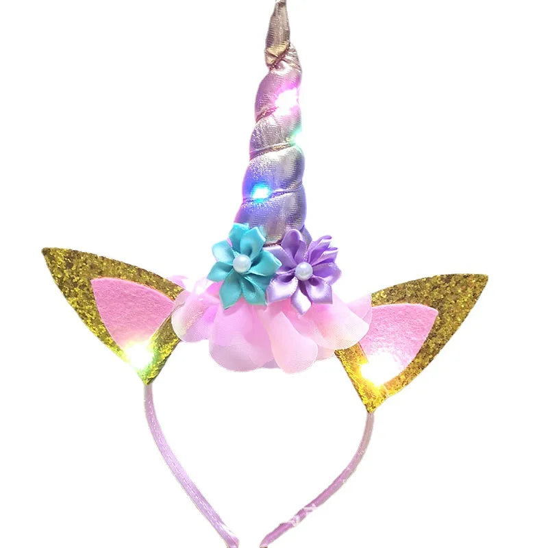 2023 Halloween Cute Unicorn Headband for Girls Lights Up Pink Sweet Party Hairpins Unique Cartoon Hair Accessories for Children