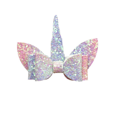 1PCS Lovely Unicorn Leather Glitter 2.8 Inch Bow Elastic Hair Bands Hairpins Dance Party Korean Hair Accessories For Baby Girl