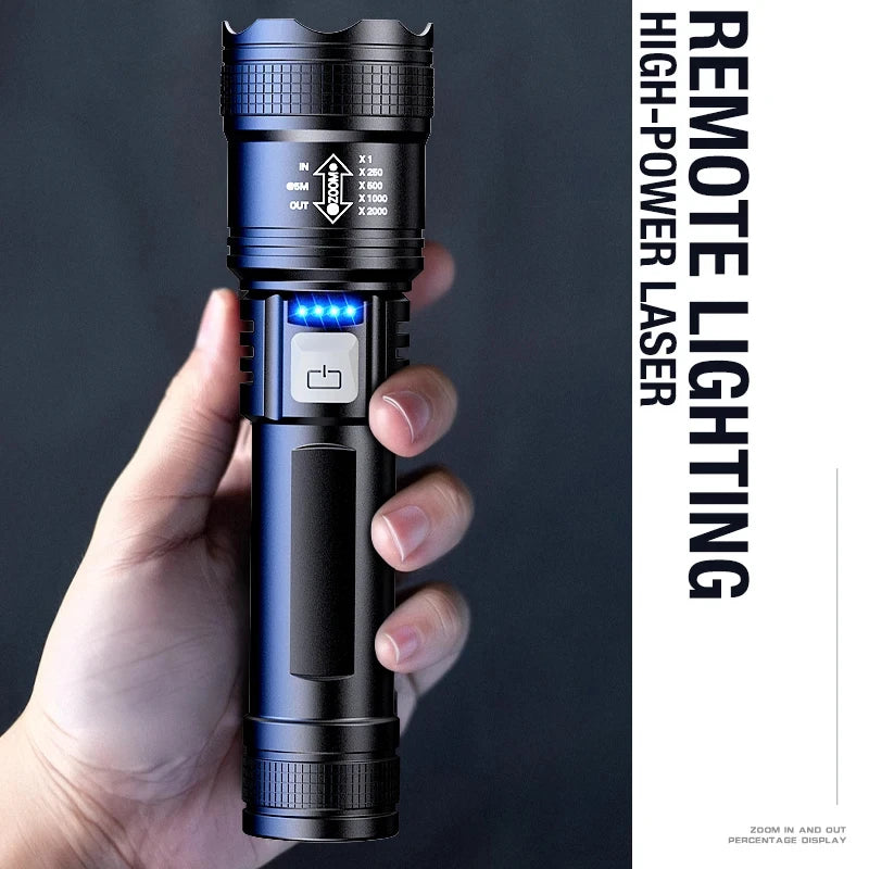 Ultra strong light long-range rechargeable flashlight for outdoor patrol, spotlight zoom aurora cannon, large floodlight laser c