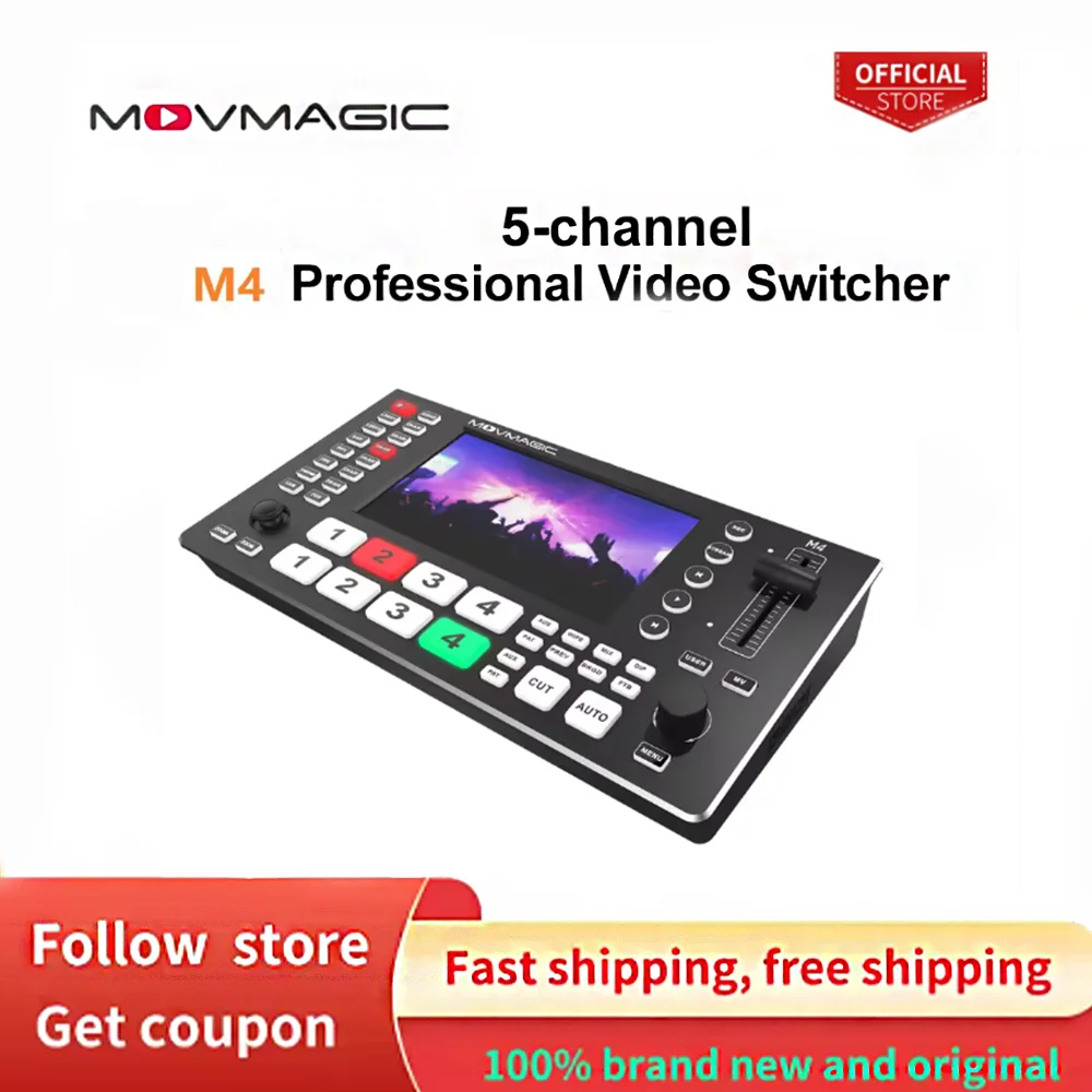 MOVMAGIC M4 5.5 Inch 2HDMI(4K/60P) Input 5CH Video switcher with 4HDMI&1USB Input,USB 3.1 Stream,Support PTZ/USB/SD.