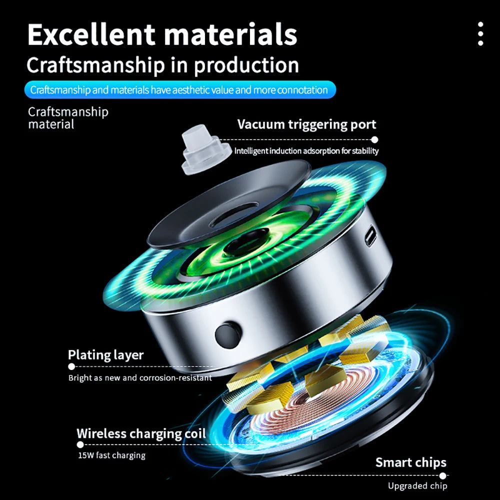 Intelligent Car Mount Phone Holder 15 W Wireless Charging Magnetic Attraction Technology Universal Vacuum Adsorption Bracket