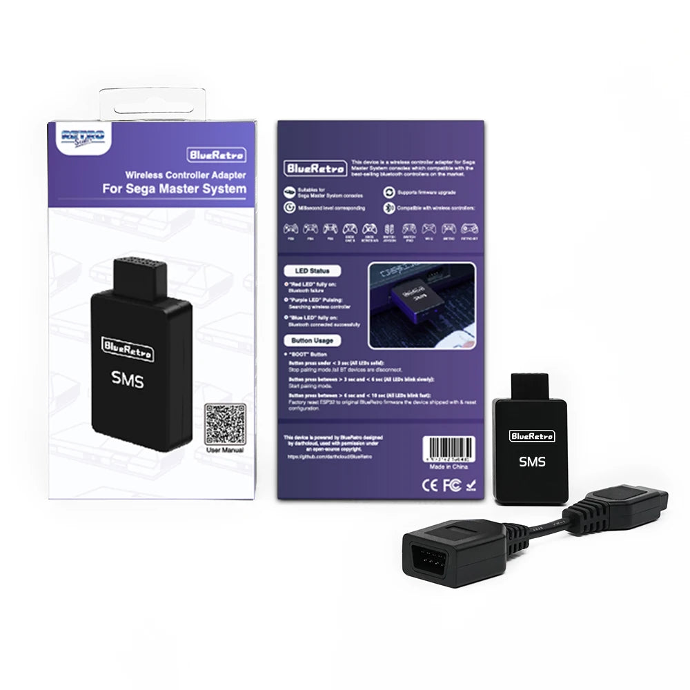 RetroScaler BlueRetro Wireless Game Controller Adapter for SMS Sega Mater System Console