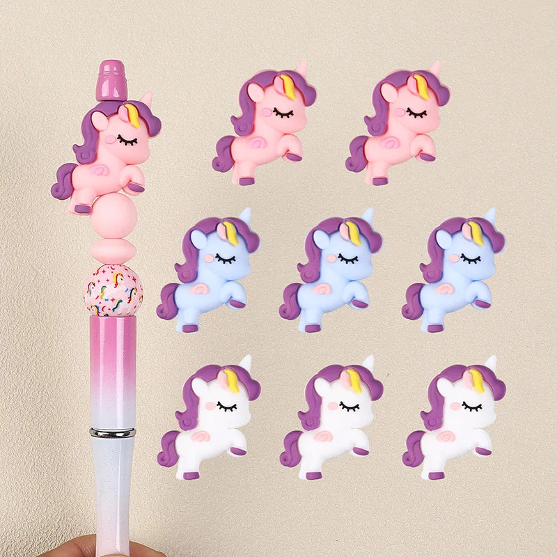 5/10Pcs Silicone Beads Cartoon Unicorn 3D Focal Beads Jewellery Making DIY Beaded Pen Keychain Bracelets Jewelry Accessories
