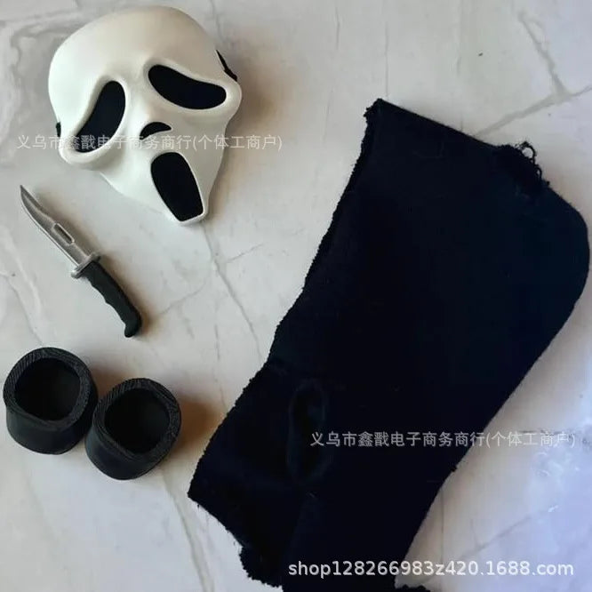 For/Cloth Labubu Doll Diy Terror Mask Halloween Set 17cm V1 V2 V3 Vinyl Doll Mp5 Metal Bag Doll Accessories