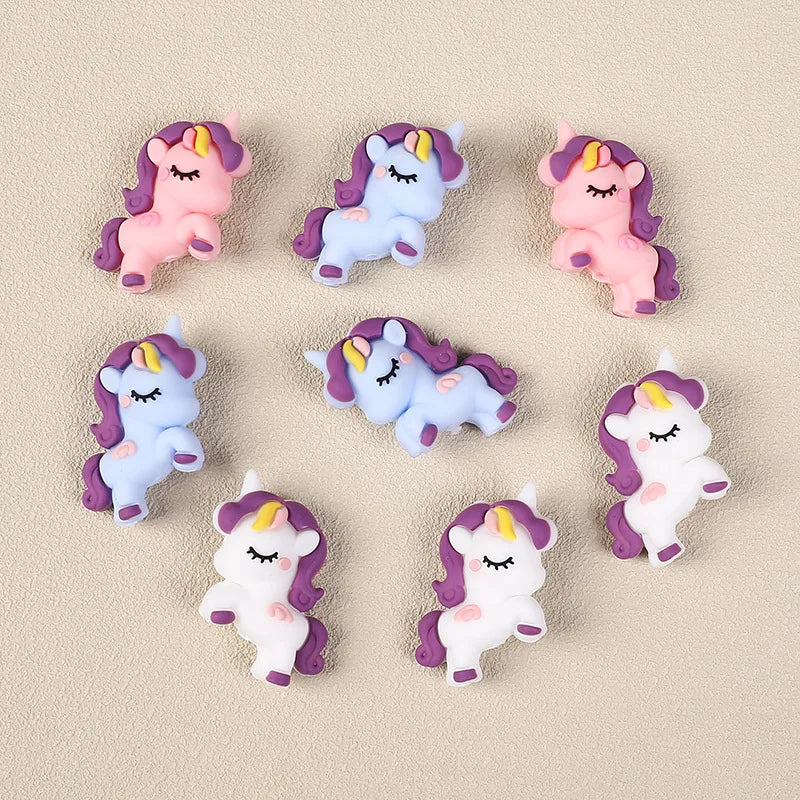 5/10Pcs Silicone Beads Cartoon Unicorn 3D Focal Beads Jewellery Making DIY Beaded Pen Keychain Bracelets Jewelry Accessories