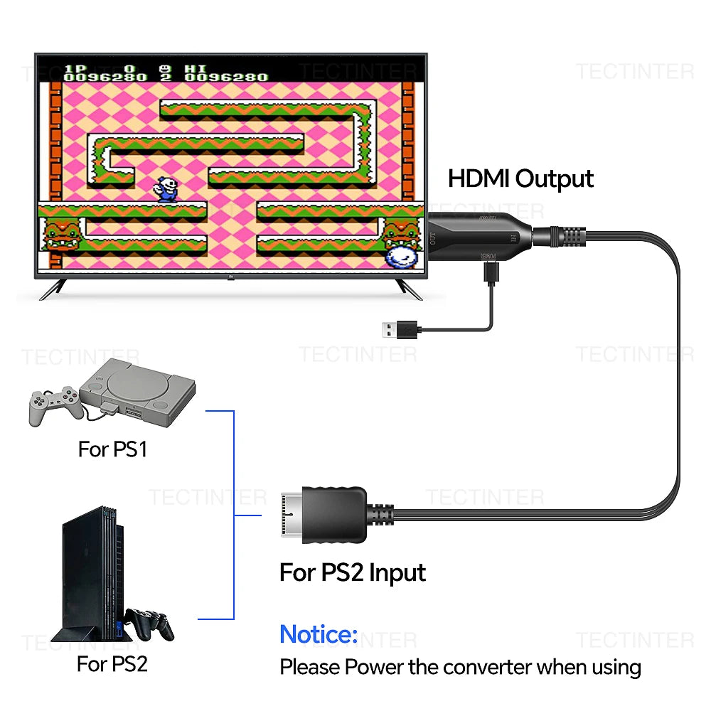 For PS2 HDMI-Compatible Converter Adapter Supports for PlayStation 2/PS1 Display Modes HDTV PC Full HD Cable Adapter Accessories