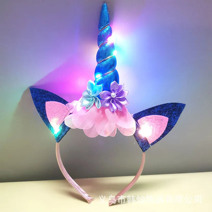 2023 Halloween Cute Unicorn Headband for Girls Lights Up Pink Sweet Party Hairpins Unique Cartoon Hair Accessories for Children