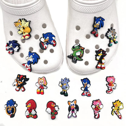 20pcs Sonic The Hedgehog Anime Figures DIY Patch for Shoe and Phone Case Holiday Party Gifts Silicone Decoration for RC Toys