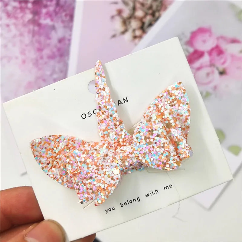 1PCS Lovely Unicorn Leather Glitter 2.8 Inch Bow Elastic Hair Bands Hairpins Dance Party Korean Hair Accessories For Baby Girl