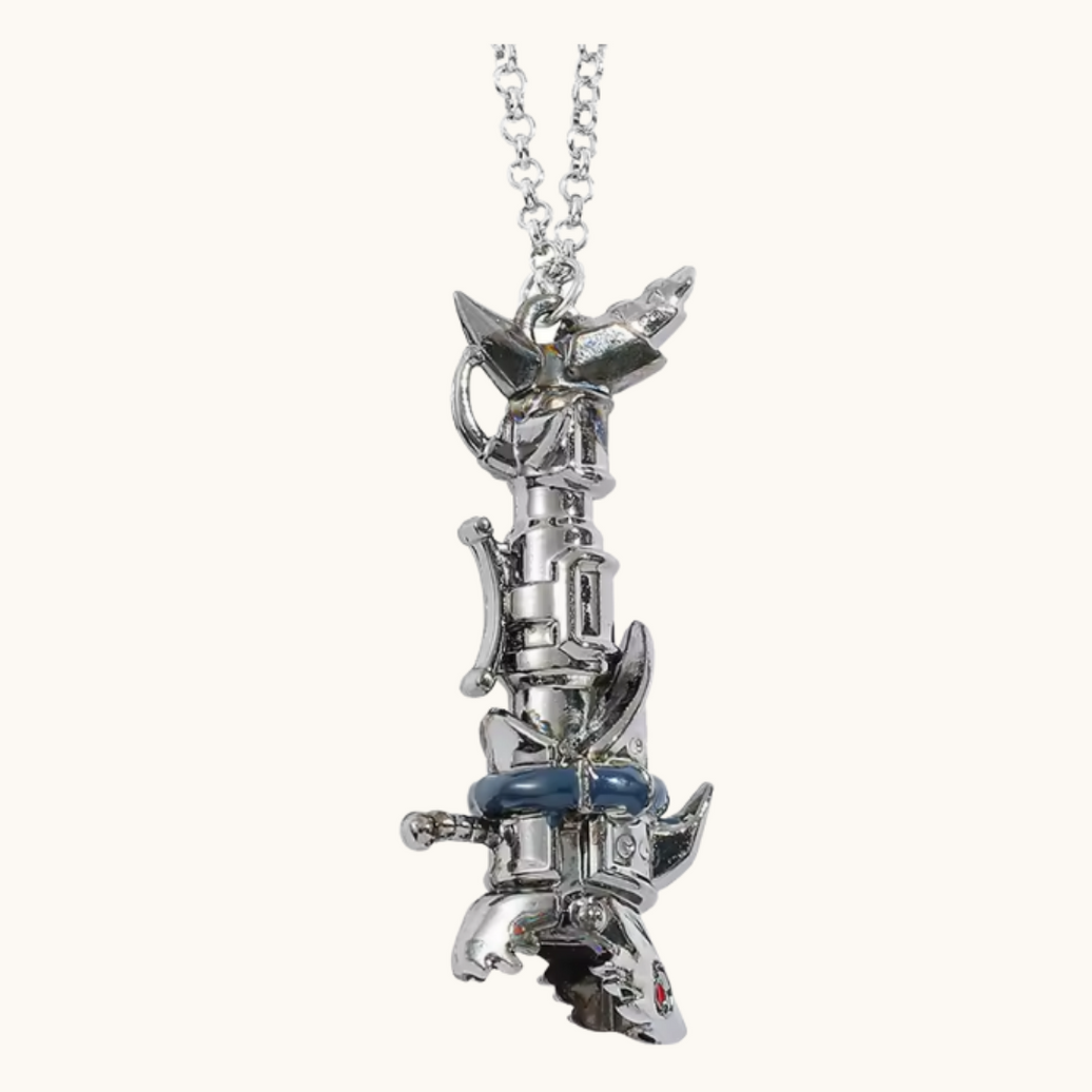 Pixel Bit Arcane Jinx Cannon Sharkbone Necklace featuring a detailed sharkbone pendant on a silver chain.