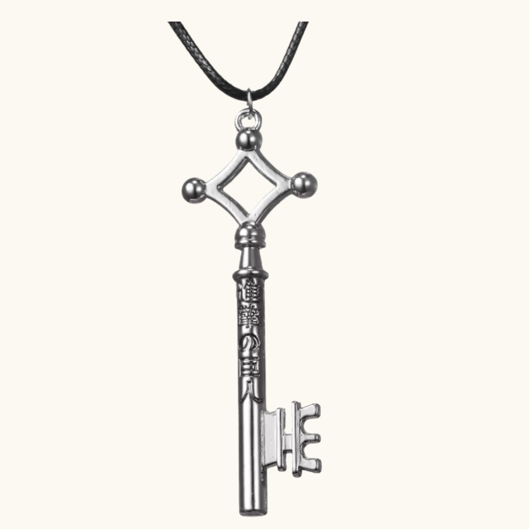 Attack on Titan Eren key pendant necklace by Pixel Bit featuring a detailed Eren character design on a sleek chain.