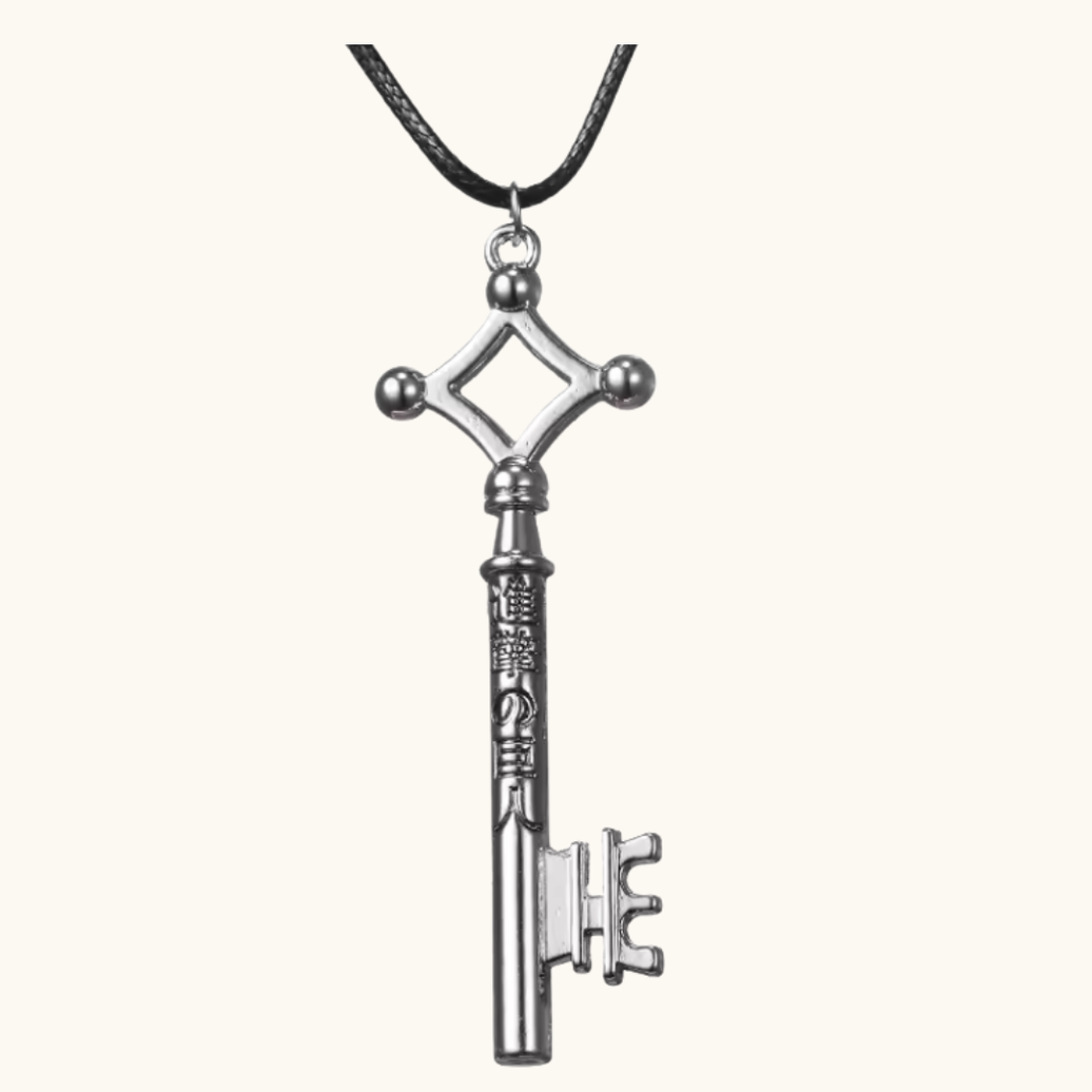Attack on Titan Eren key pendant necklace by Pixel Bit featuring a detailed Eren character design on a sleek chain.