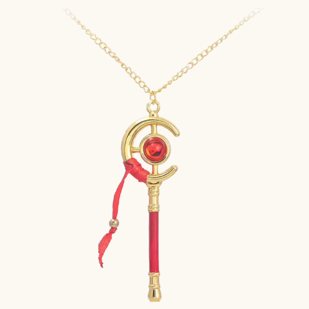Pixel Bit Frieren magic wand pendant necklace featuring a detailed, enchanting design on a delicate chain.