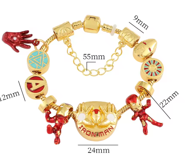 Marvel Iron Man Gold Bracelet with Charms (17cm)