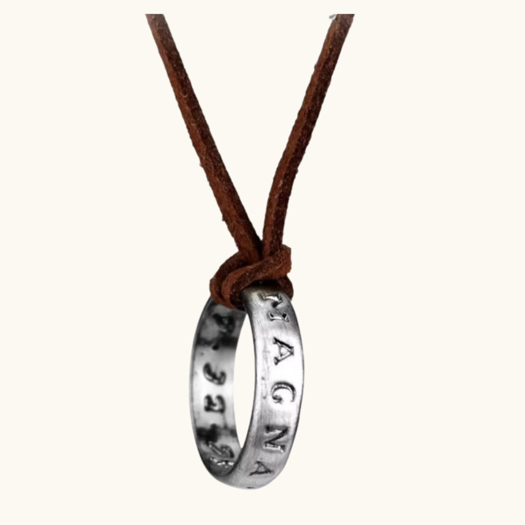 Pixel Bit Uncharted 4 ring necklace featuring a detailed circular pendant with game-inspired design on a silver chain.