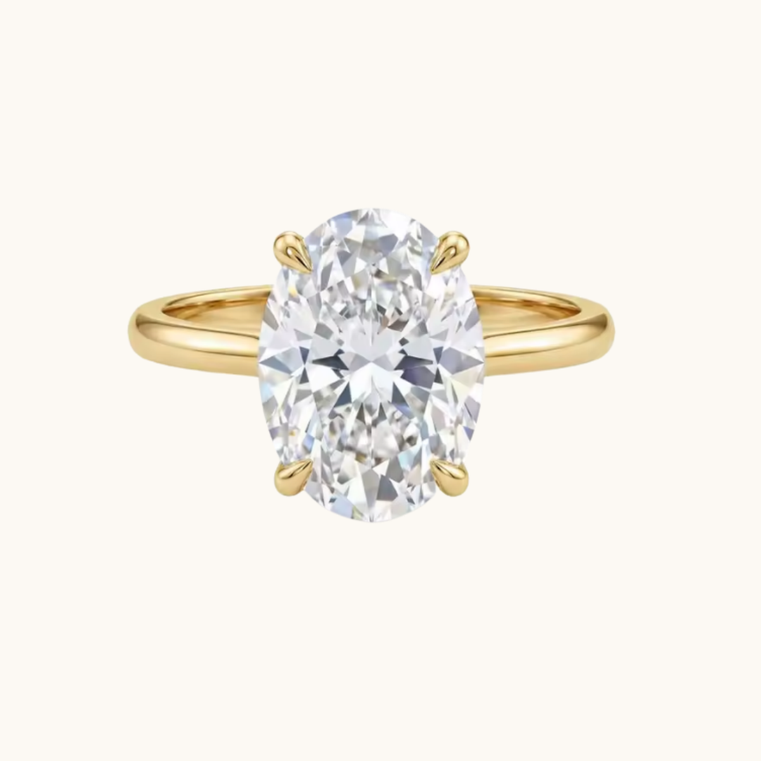 Zircon Stone Oval 1 Carat 925 Silver Gold Ring Size 8