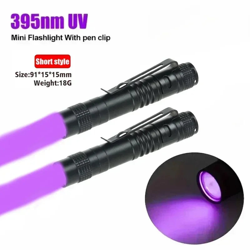 395nm UV Flashlight Ultraviolet Torch With Pen Clip Portable Violet Light Pet Urine Scorpion Detector UV Lamp Use AAA Batteries