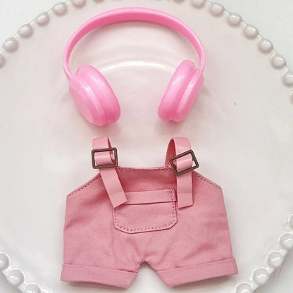 Clothes For Labubu Dolls 15/17Cm For LABUBU Sitting Party 1St 2Nd 3Rd Gen Headphones Overalls & Shoes Set Apparel Accessories