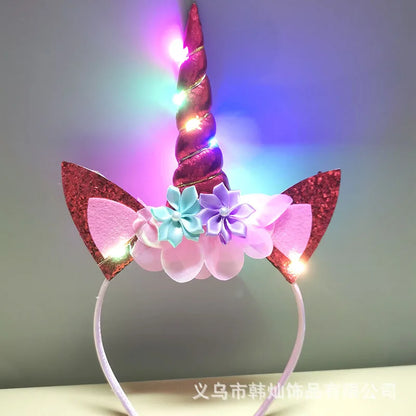 2023 Halloween Cute Unicorn Headband for Girls Lights Up Pink Sweet Party Hairpins Unique Cartoon Hair Accessories for Children