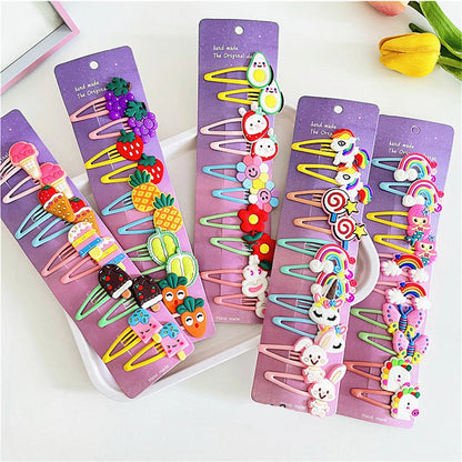 10PCS/Set New Girls Cute Cartoon Ice Cream Unicorn Hairpins Kids Lovely Hair Clips Barrettes Headband Fashion Hair Accessories