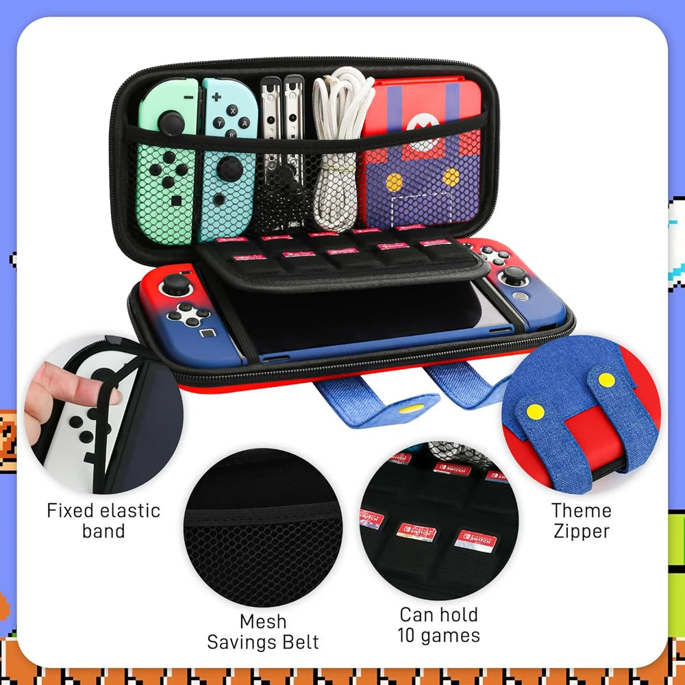 Switch Travel Case Compatible with Nintendo Switch/OLED Cute Portable Switch Carrying Case 10 Game Holders for Mario Cover