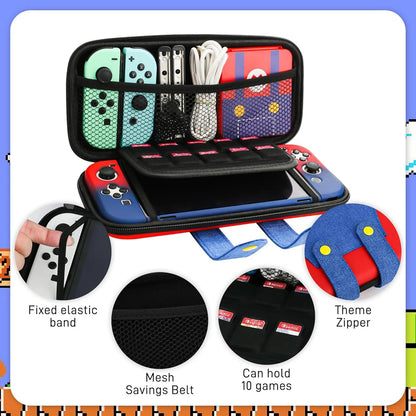 Switch Travel Case Compatible with Nintendo Switch/OLED Cute Portable Switch Carrying Case 10 Game Holders for Mario Cover