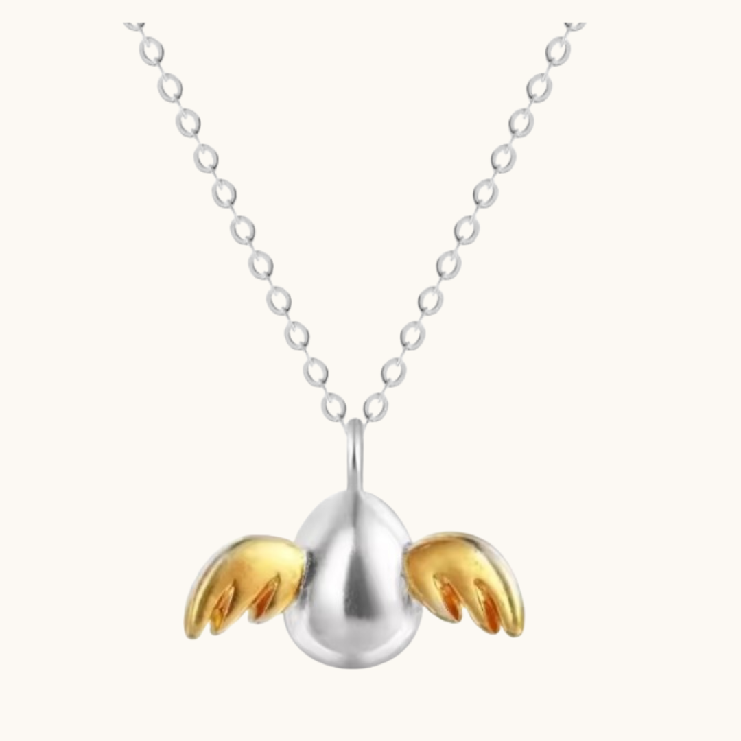 Angel Egg 925 Sterling Silver Necklace - Necklace silver gold winged egg pendant