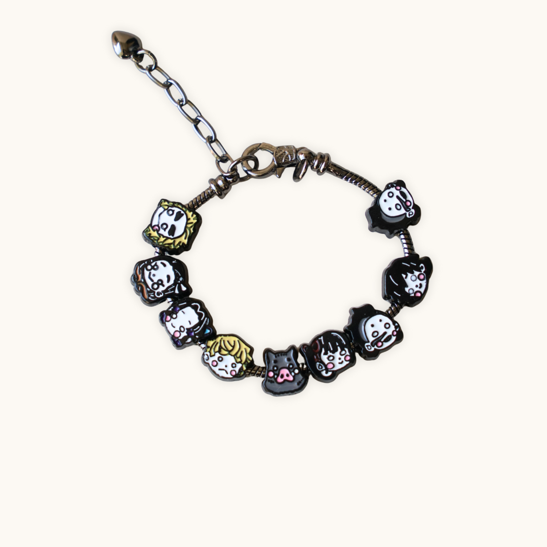 Anime Warrior Face Charm Bracelet - Bracelet black white enamel charm bracelet