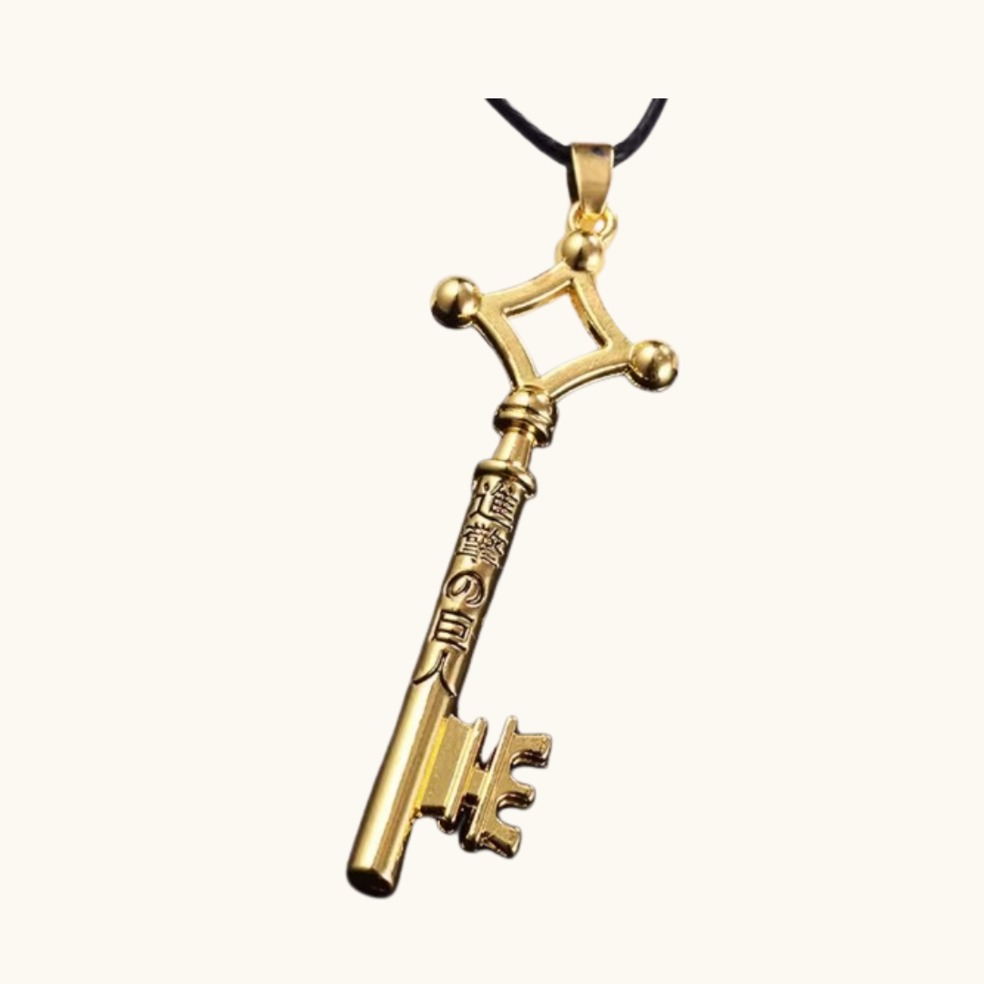 Attack on Titan Eren Yeager Key Necklace Gold Colour - Necklace golden key-shaped pendant intricate engraved